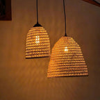 Bell pendant rattan light fixture wicker lamp shade kitchen island decor
