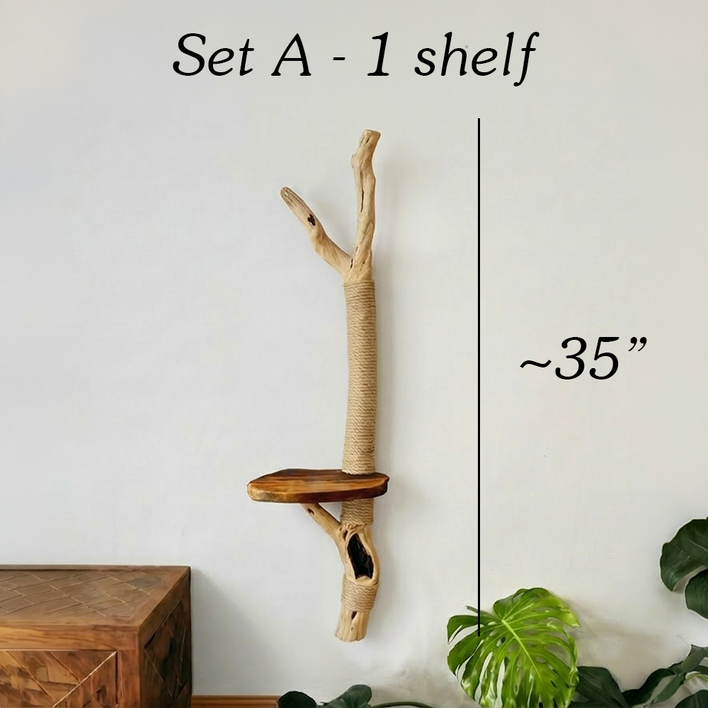 Cat Tree Driftwood Natural Wood Cat Shelf Handmade Climbing Tower Sisal Scratching
