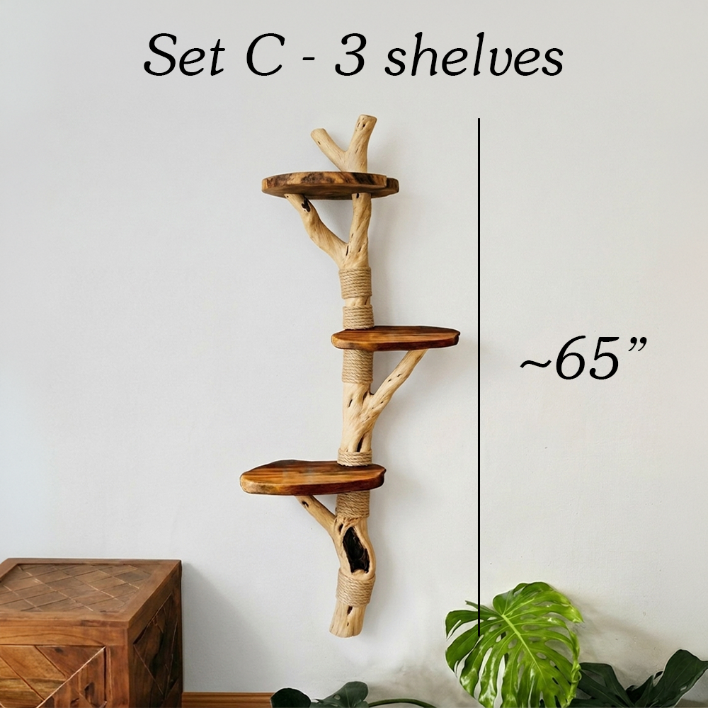 Cat Tree Driftwood Natural Wood Cat Shelf Handmade Climbing Tower Sisal Scratching