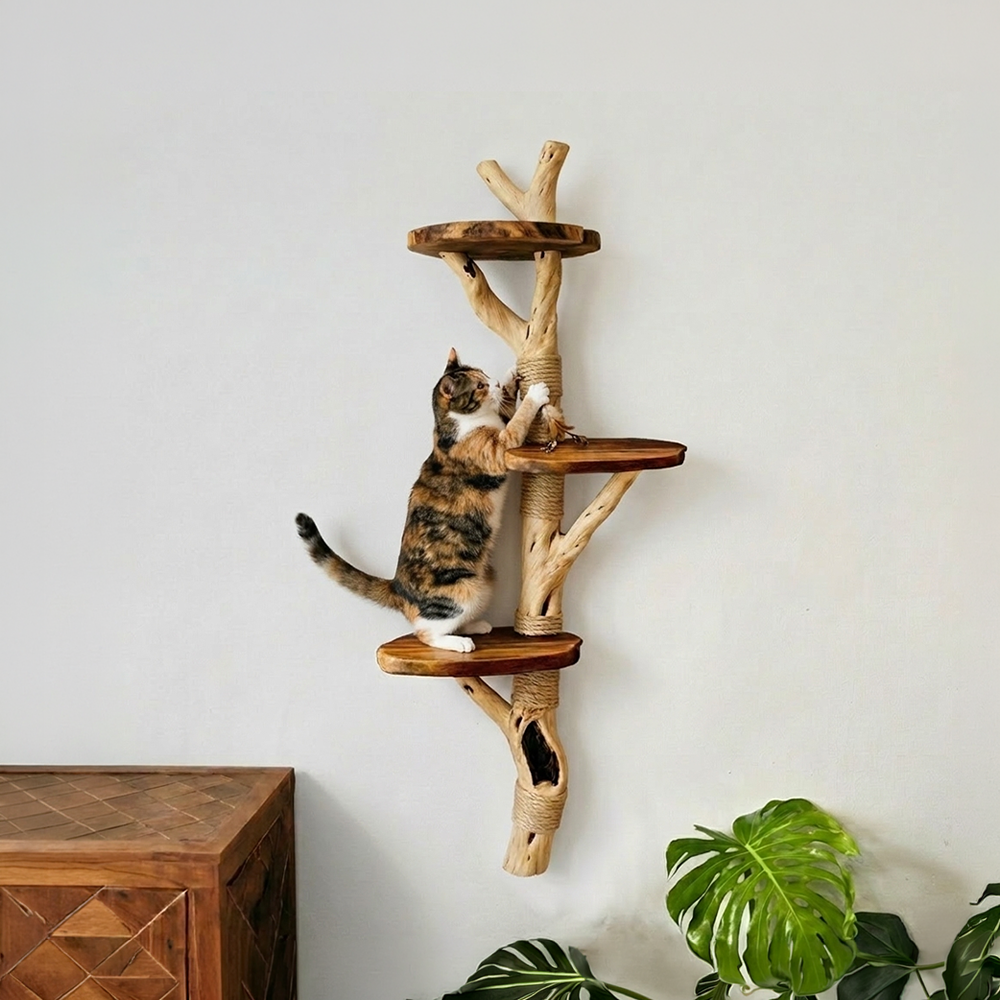 Cat Tree Driftwood Natural Wood Cat Shelf Handmade Climbing Tower Sisal Scratching