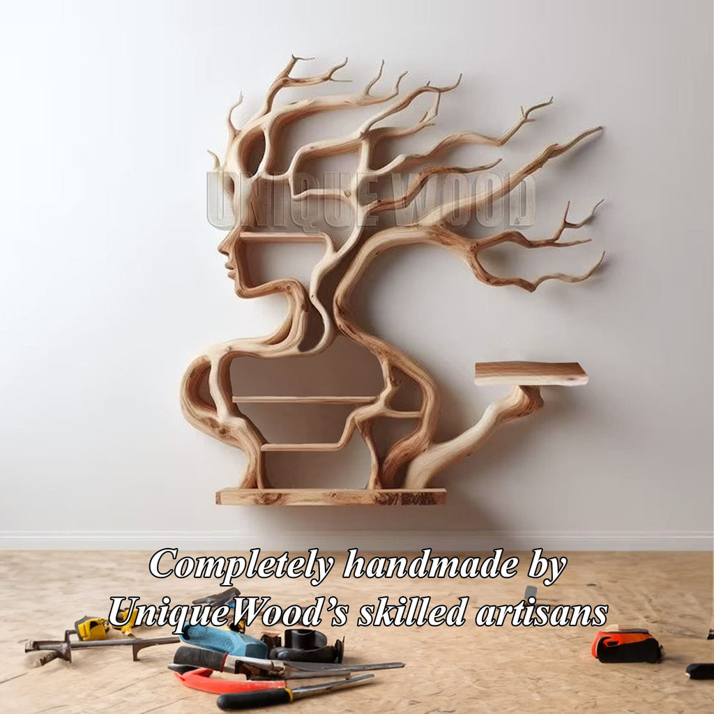 Driftwood branch floating bookshelf solid wood wall mounted bookcase decoration