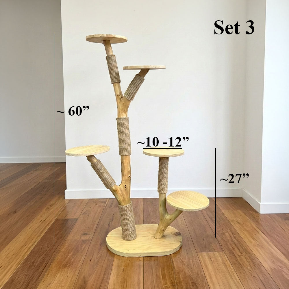 Natural Wood Cat Tree with Sisal Scratching Posts