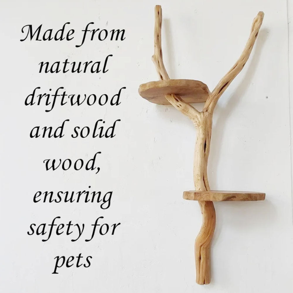 Natural Wood Cat Tree with Sisal Scratching Posts