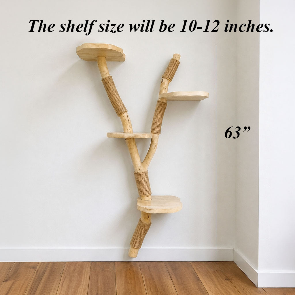 Cat Tree Natural Wood Wall Mounted Cat Climber and Scratching Post