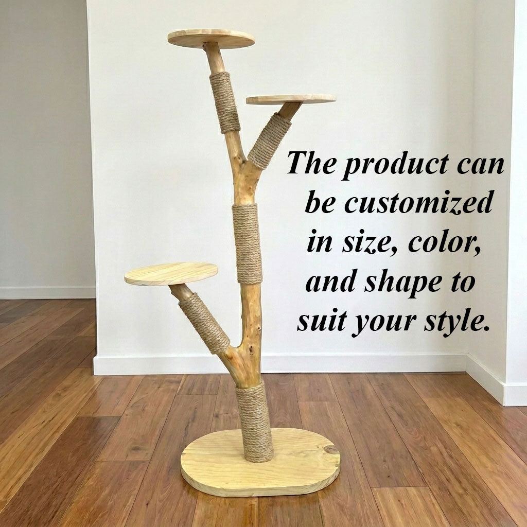 Natural Wood Cat Tree with Sisal Scratching Posts