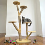 Natural Wood Cat Tree with Sisal Scratching Posts