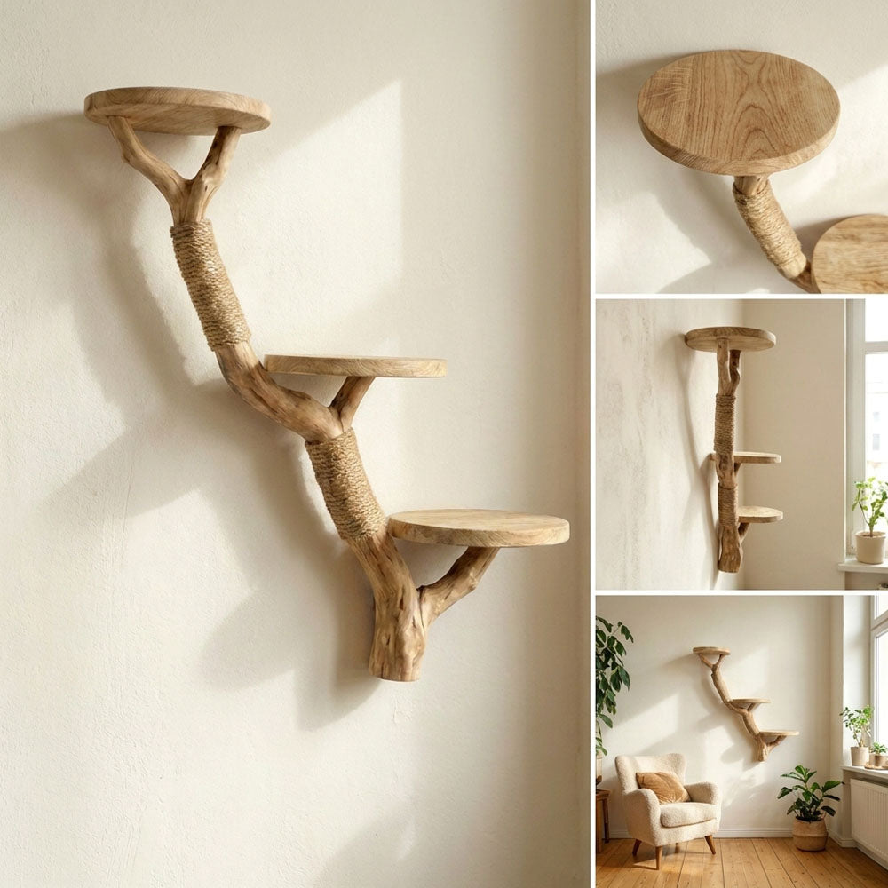 Cat Climbing Wall with Sisal Scratching Posts and Floating Cat Bed