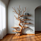 Tree bookshelf driftwood branch shelf art wall mount solid wood
