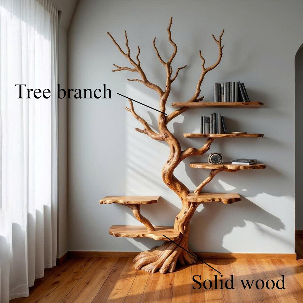 Tree bookshelf driftwood branch shelf art wall mount solid wood