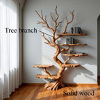 Tree bookshelf driftwood branch shelf art wall mount solid wood