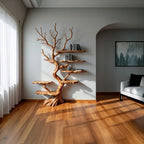 Tree bookshelf driftwood branch shelf art wall mount solid wood