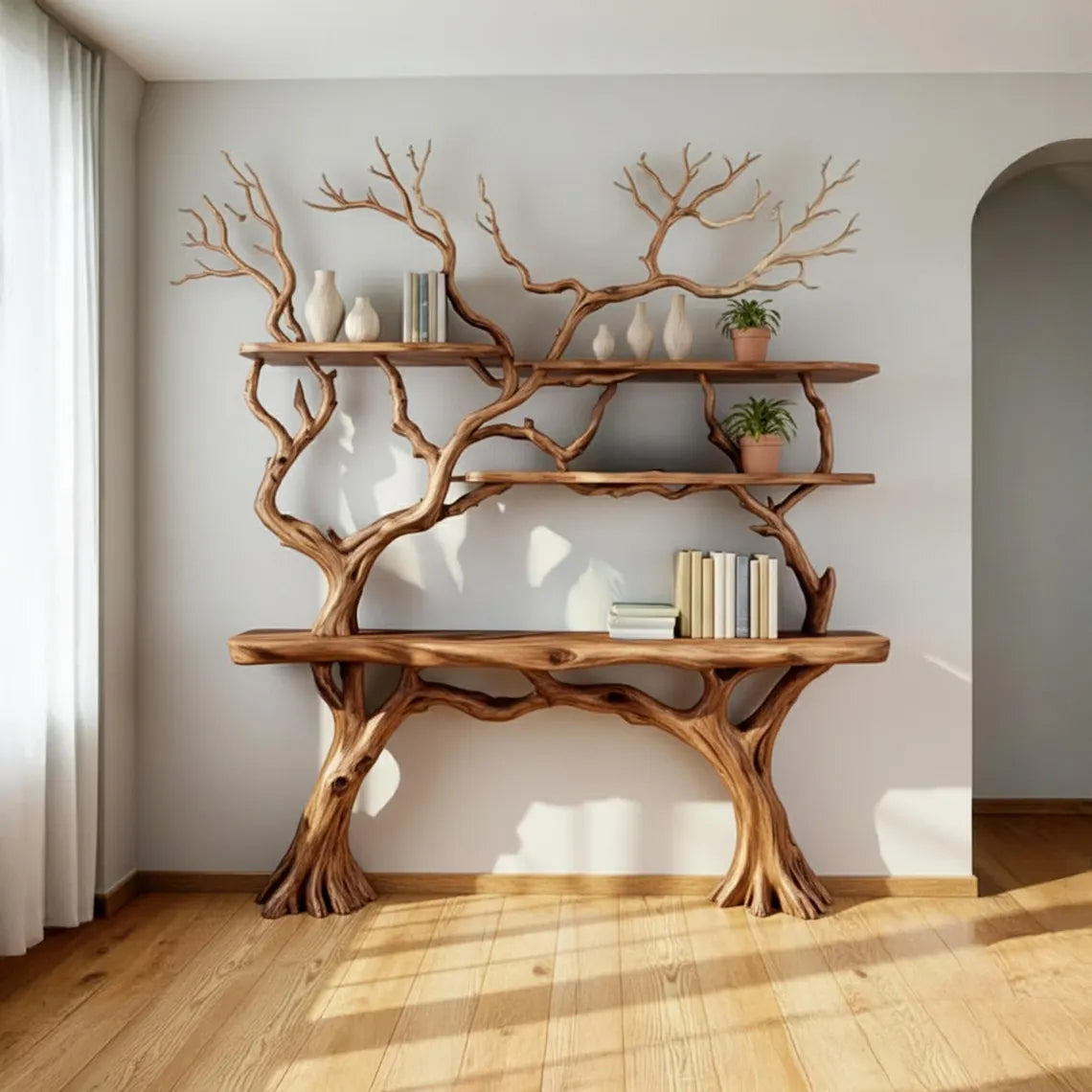 Tree branch bookshelf driftwood live edge wall shelf decor