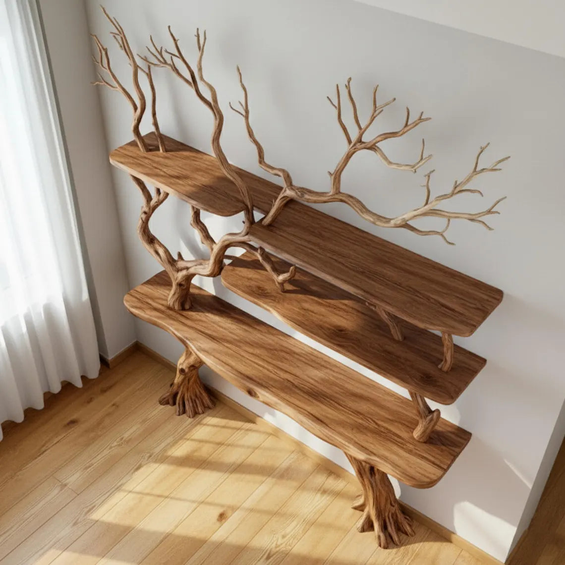 Tree branch bookshelf driftwood live edge wall shelf decor