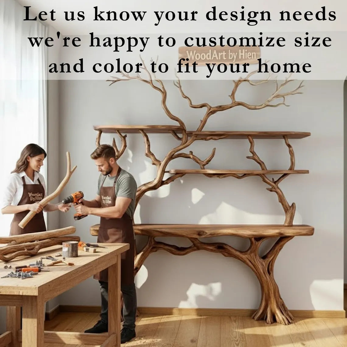 Tree branch bookshelf driftwood live edge wall shelf decor