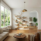 Live edge tree branch bookshelf solid wood wall shelf