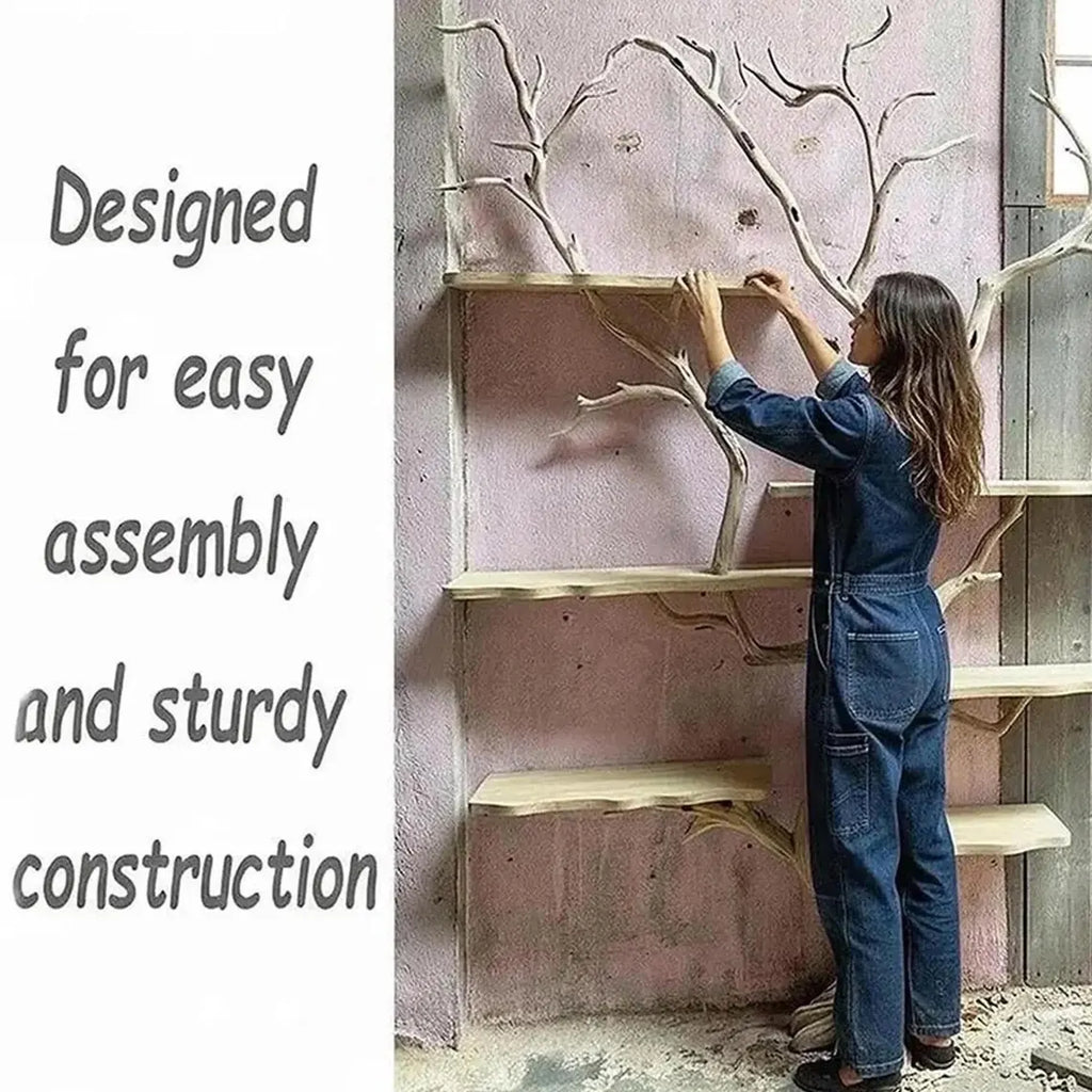 Live edge tree branch bookshelf solid wood wall shelf
