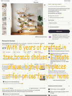 Live edge tree branch bookshelf solid wood wall shelf