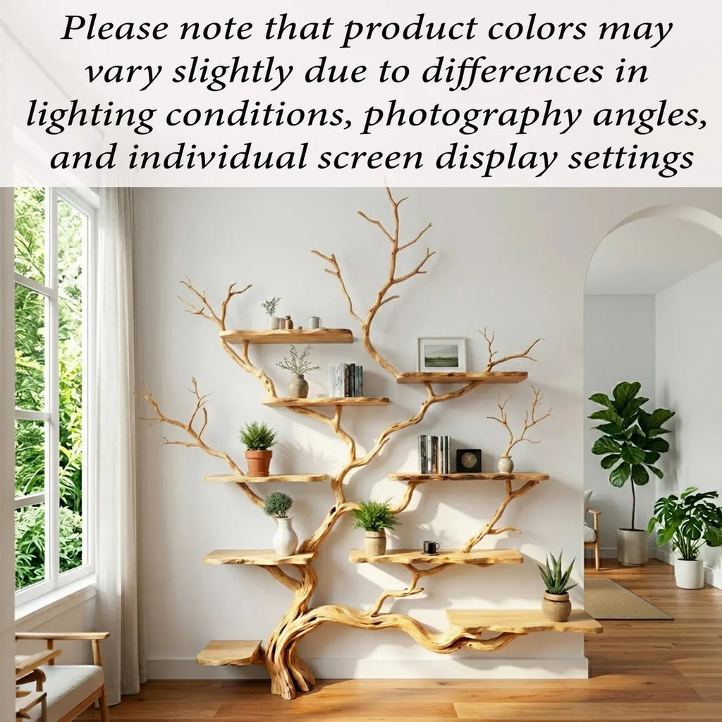 Live edge tree branch bookshelf solid wood wall shelf