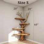 Corner driftwood bookshelf tree branch shelves