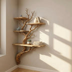 Tree branch corner floating shelf unique wall mount shelves