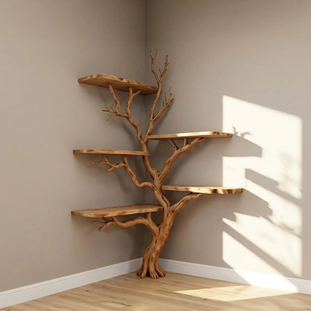 Tree branch floor standing shelf corner bookcase