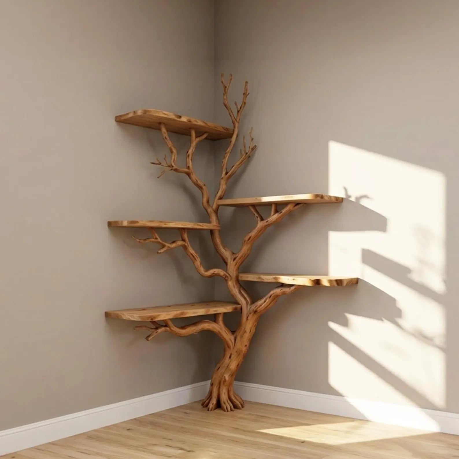 Tree branch floor standing shelf corner bookcase