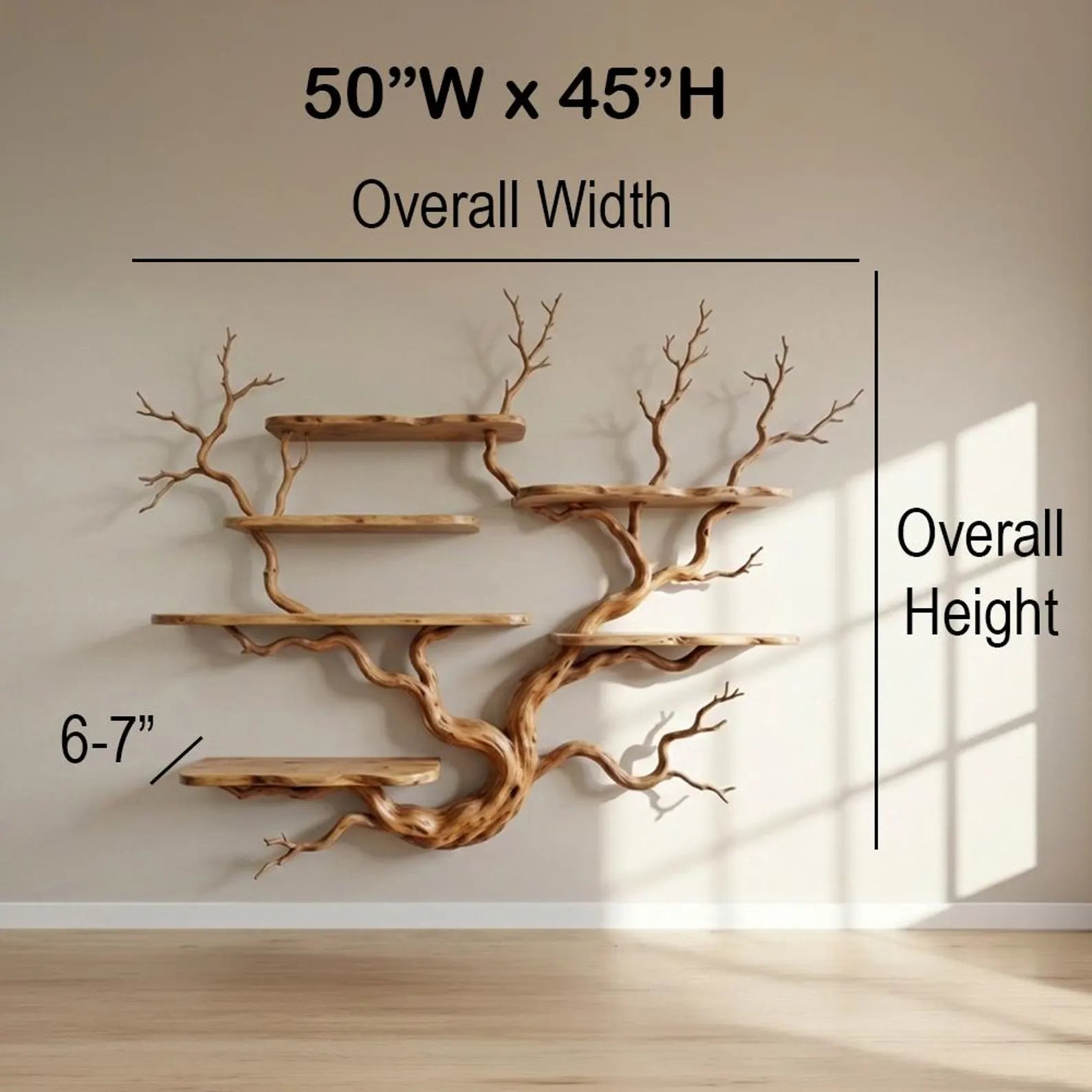 Tree branch unique wall mount bookshelf art floating shelf