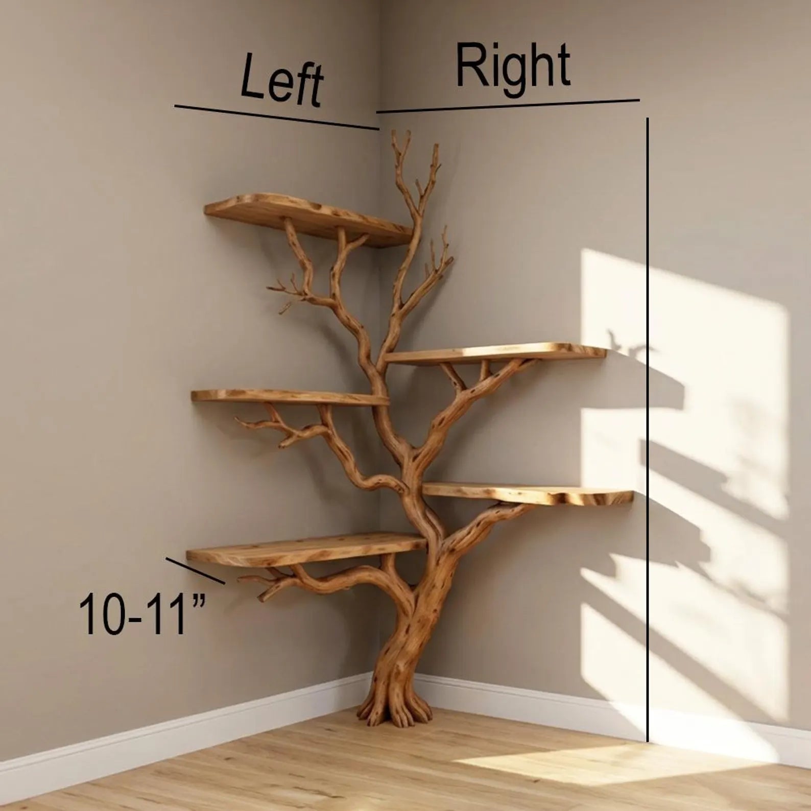 Tree branch floor standing shelf corner bookcase
