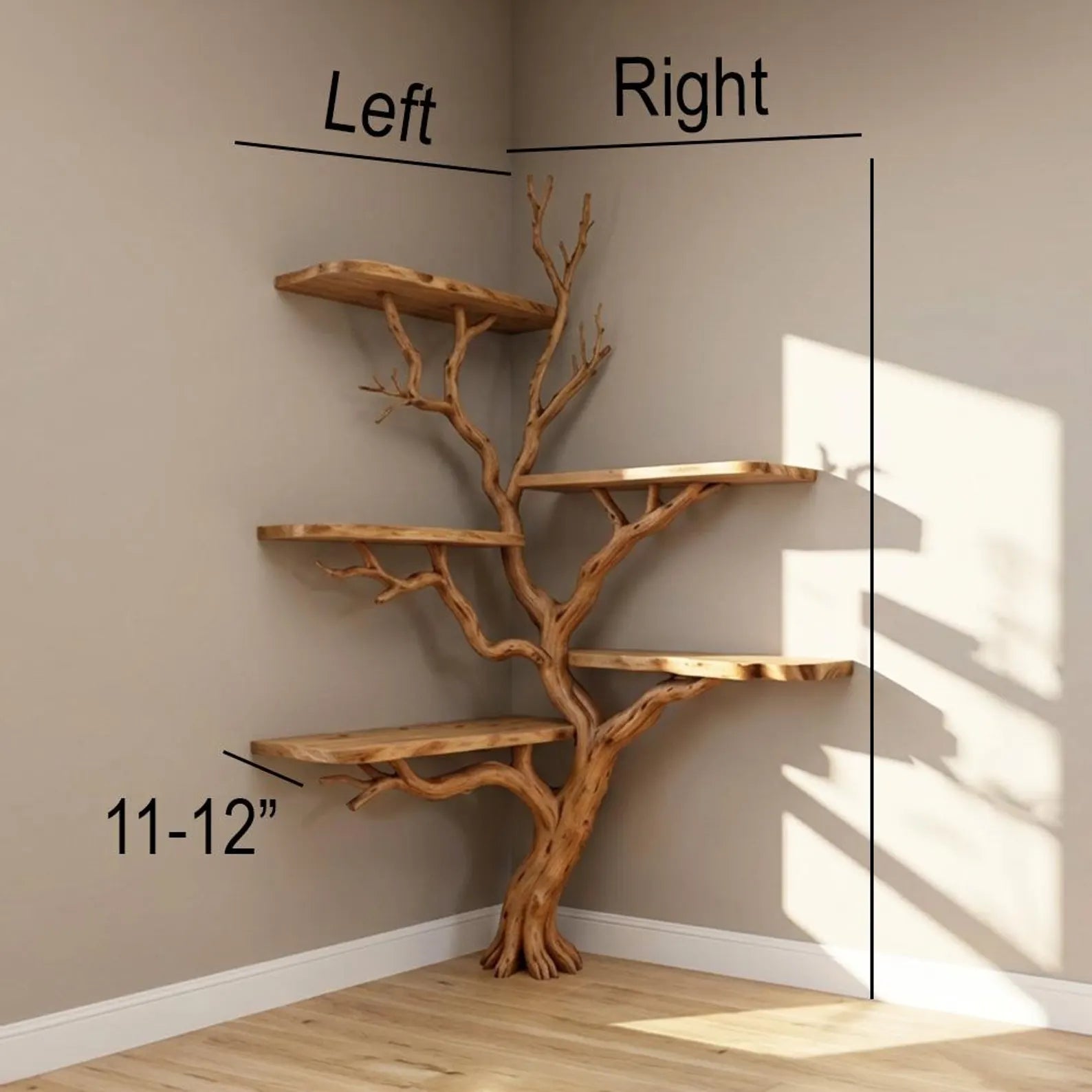 Tree branch floor standing shelf corner bookcase