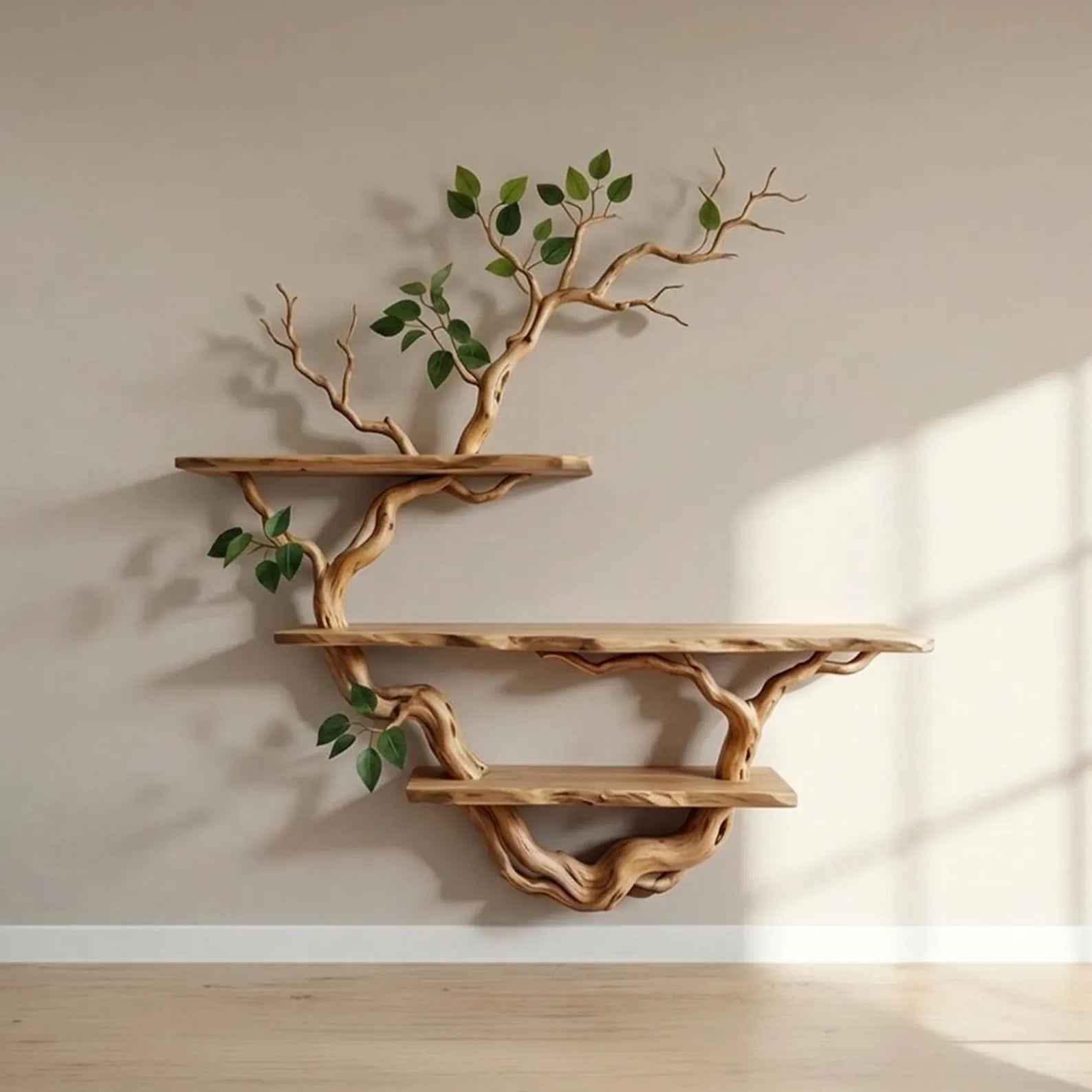 Rustic tree branch floor standing bookshelf