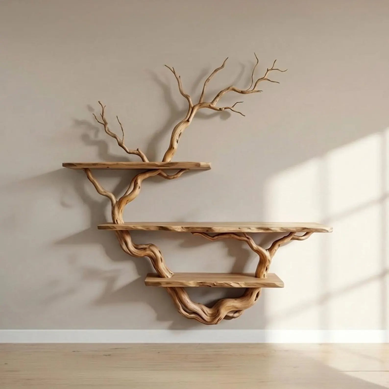 Rustic tree branch floor standing bookshelf