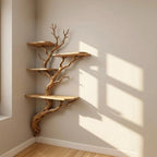 Tree branch corner floating shelf unique wall mount shelves