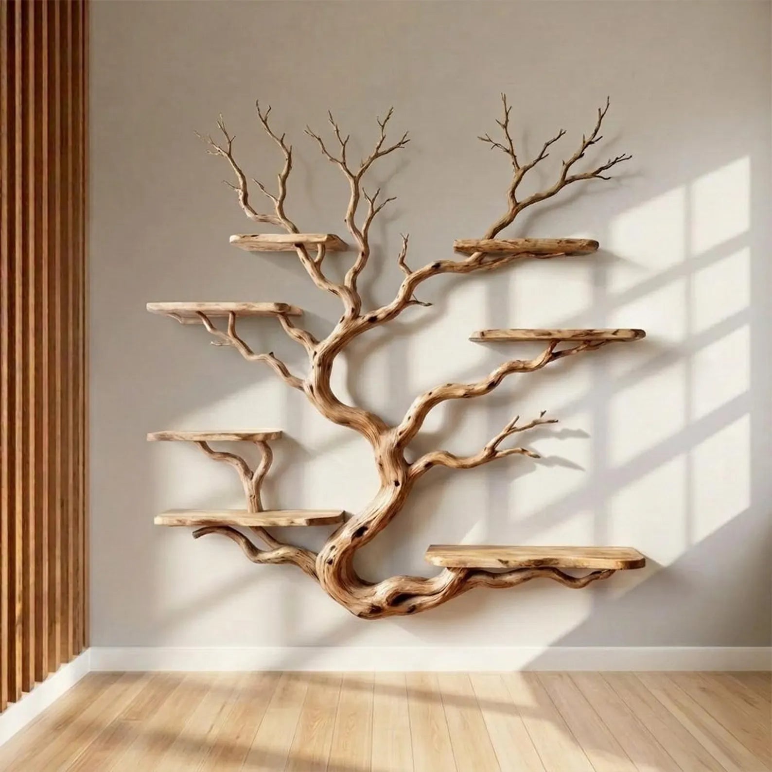 Tree branch wall display shelf driftwood floating book shelf