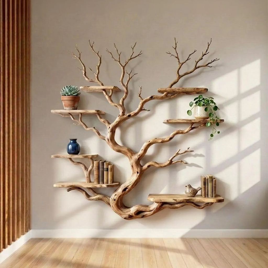 Tree branch wall display shelf driftwood floating book shelf
