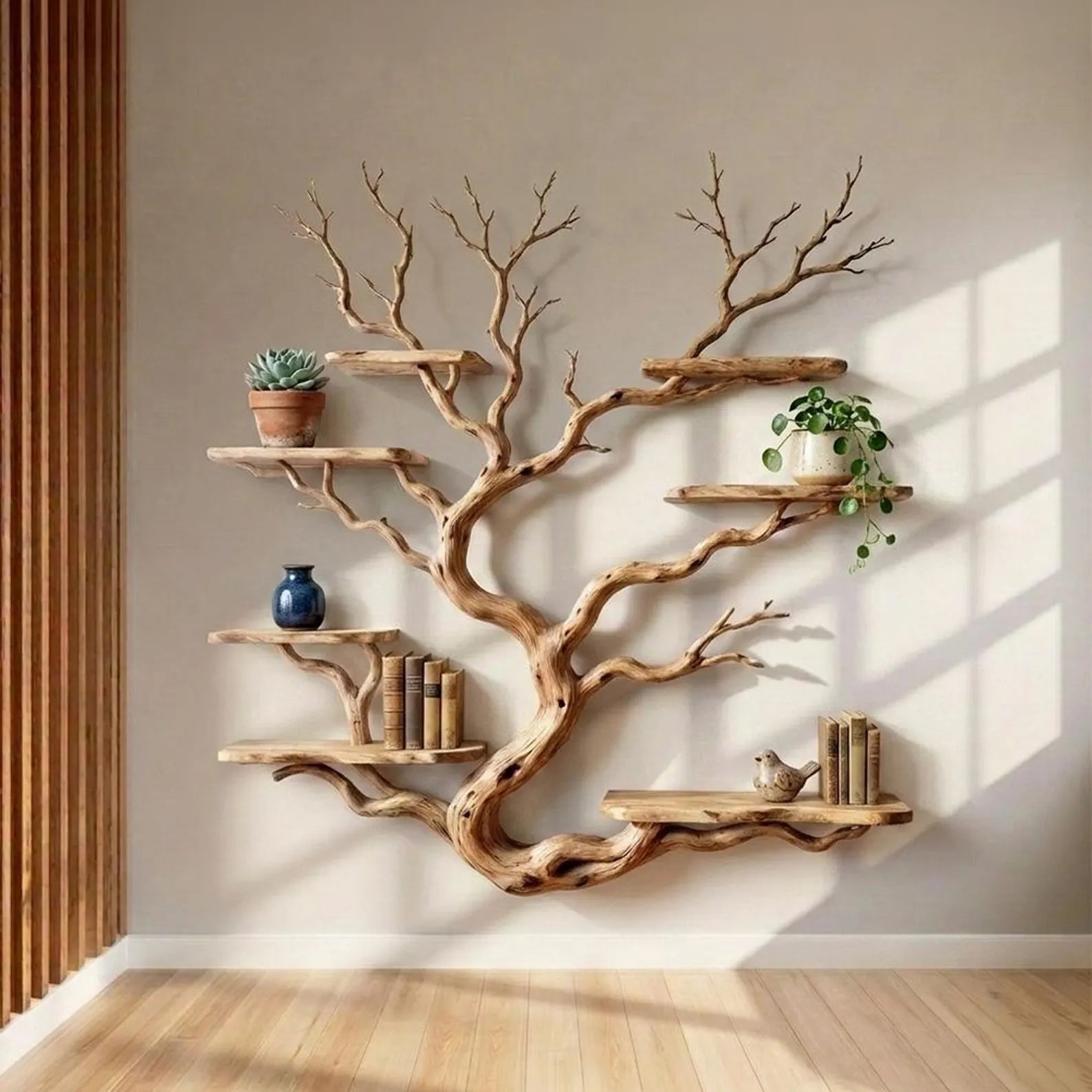Tree branch wall display shelf driftwood floating book shelf