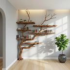 Tree branch corner shelf stand unique tall floor bookshelf