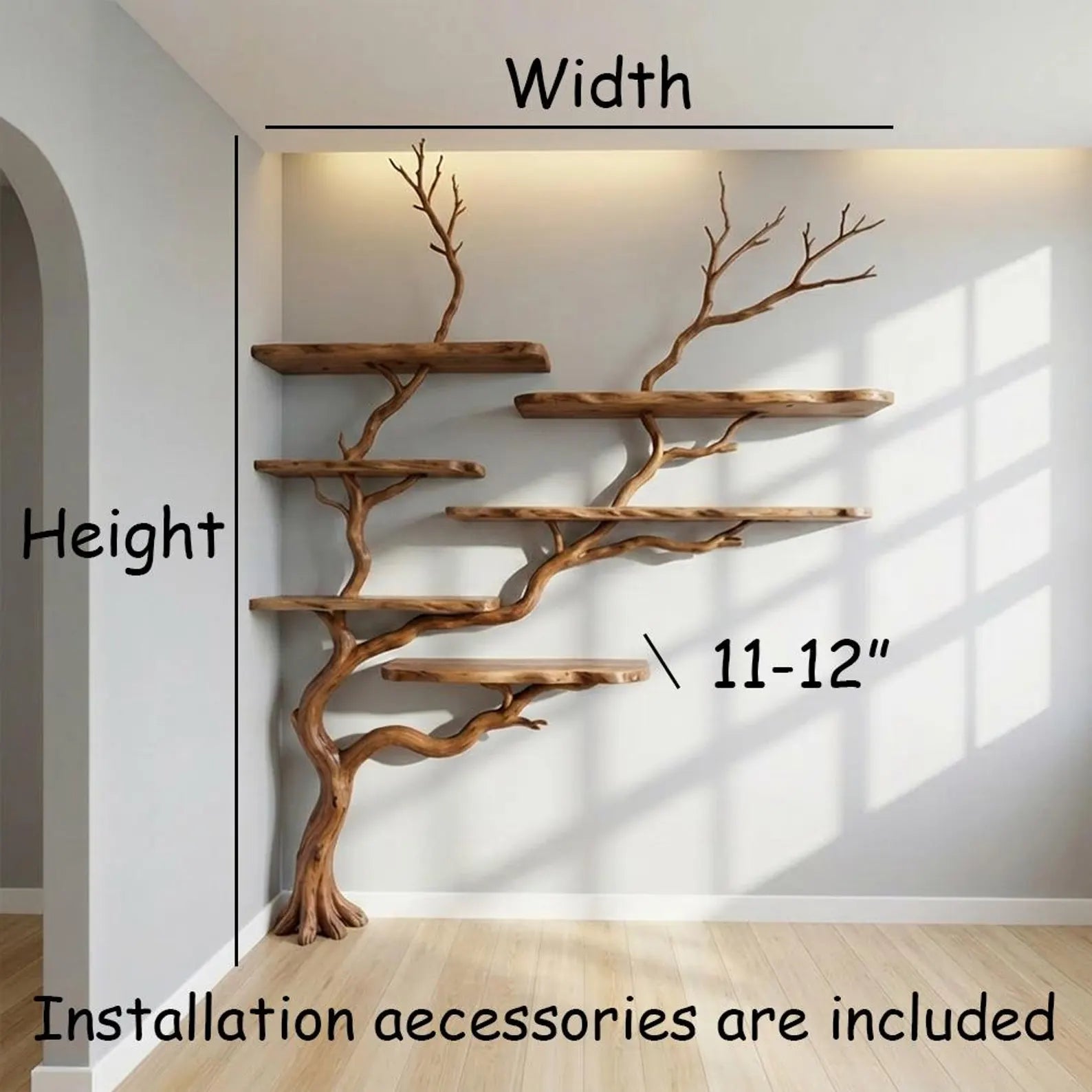 Tree branch corner shelf stand unique tall floor bookshelf