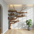 Tree branch corner shelf stand unique tall floor bookshelf