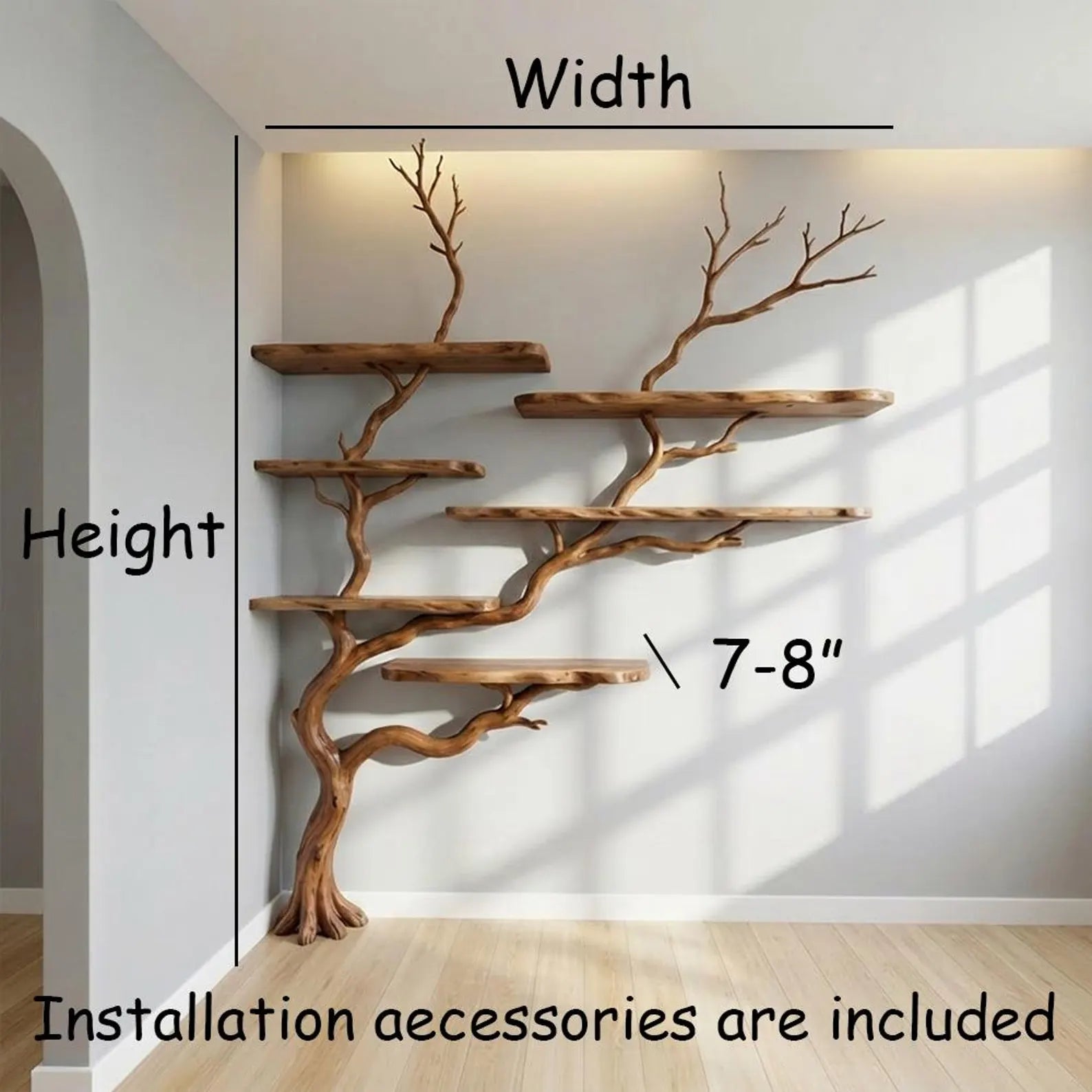 Tree branch corner shelf stand unique tall floor bookshelf