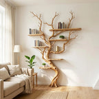 Tree branch tall floor shelf rustic wooden bookshelf