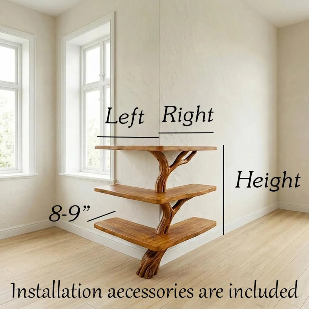 Tree branch corner shelf stand unique floor bookshelf