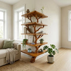 Tree branch corner shelf stand unique floor bookshelf