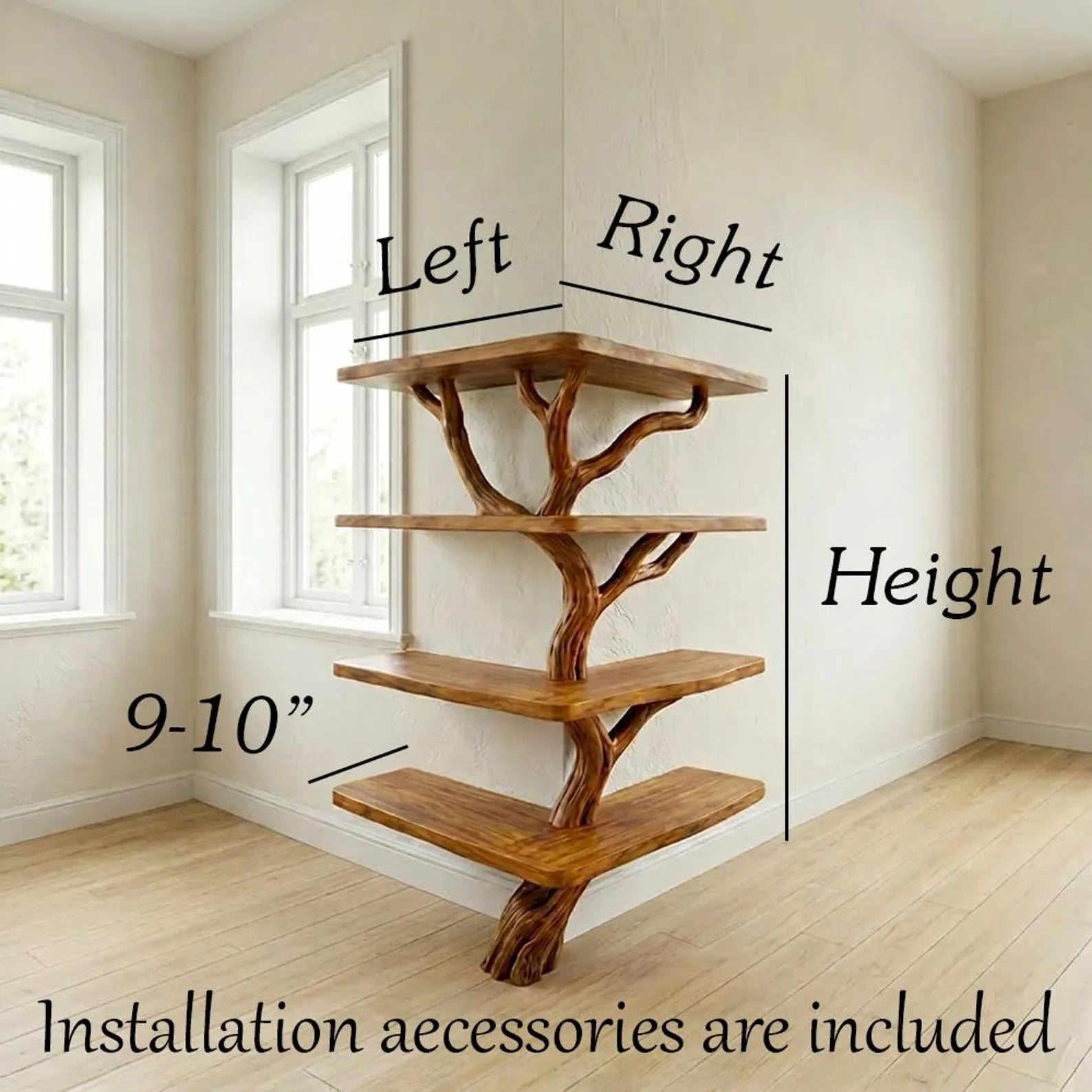 Tree branch corner shelf stand unique floor bookshelf
