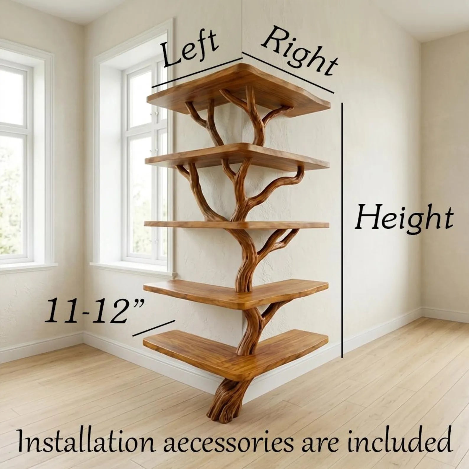 Tree branch corner shelf stand unique floor bookshelf
