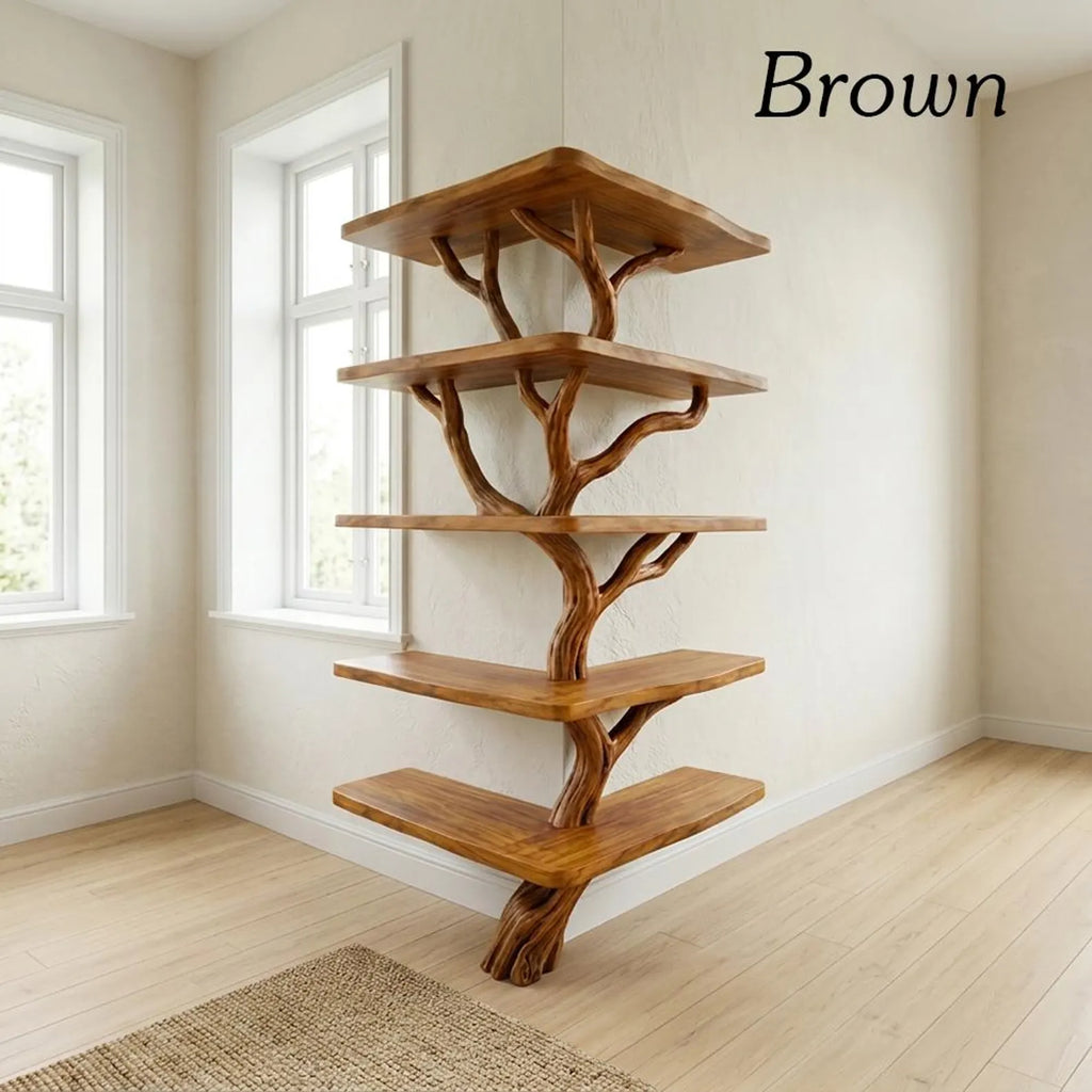 Tree branch corner shelf stand unique floor bookshelf