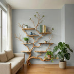 Rustic tree branch floor standing bookshelf