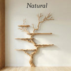 Natural tree branch floor shelf rustic display wood shelves