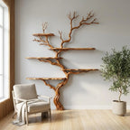 Natural tree branch floor shelf rustic display wood shelves