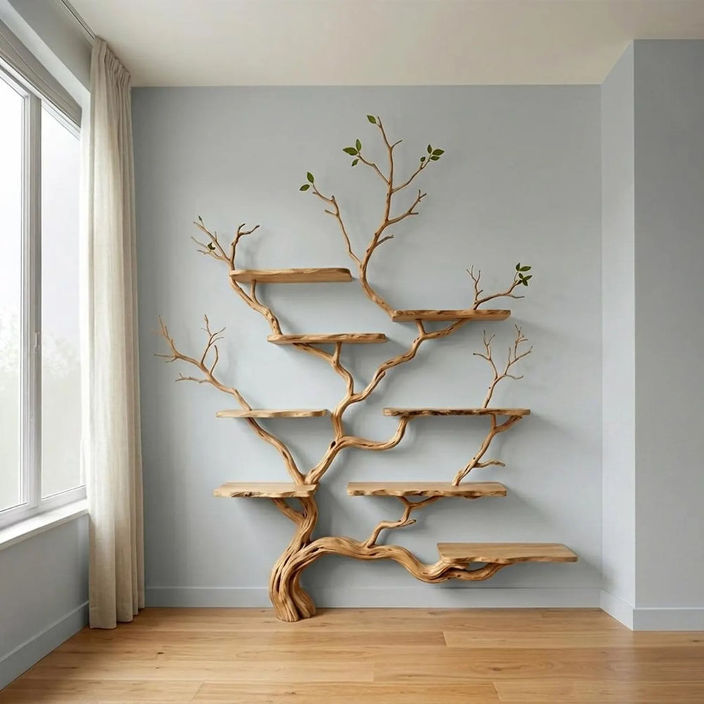 Rustic tree branch floor standing bookshelf