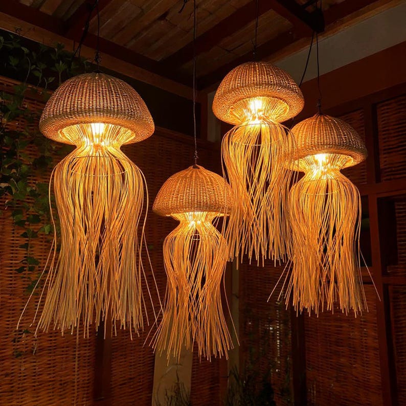 Jellyfish lamp hanging rattan pendant light art deco lamp